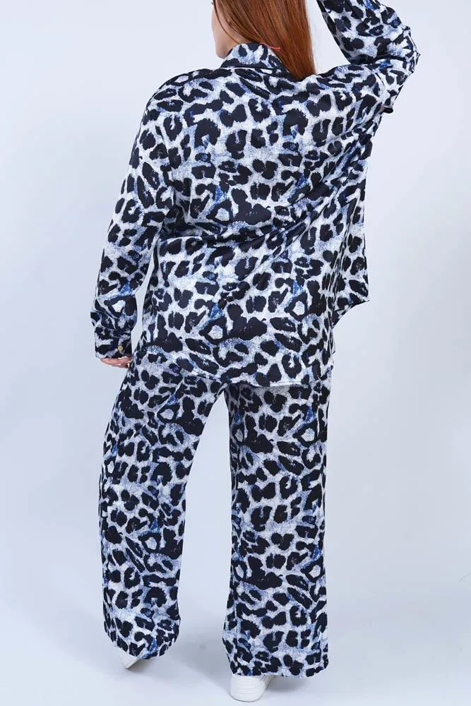 Leopard Print Button Up Loungewear Set