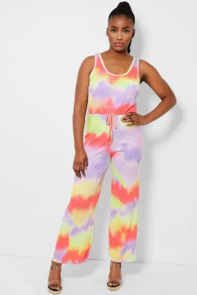 Lilac Tie Dye Ribbed Jersey Jumpsuit