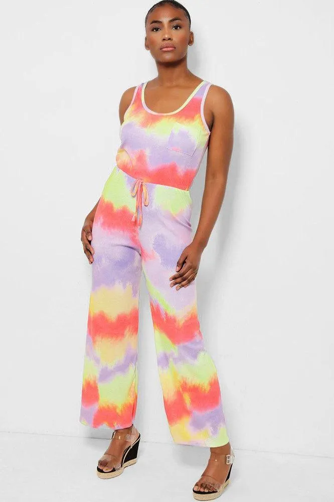 Lilac Tie Dye Ribbed Jersey Jumpsuit