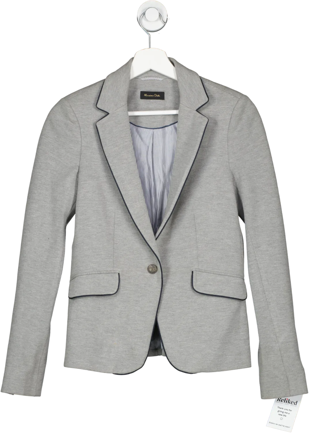 Massimo Dutti Grey Piped Edge Blazer UK S