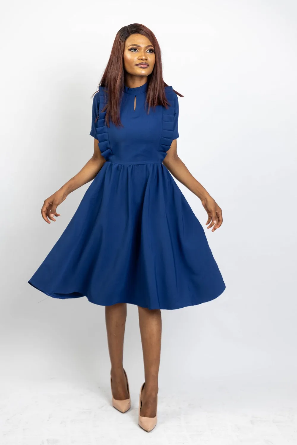 Maya Gathered Skater Dress - Deep Blue