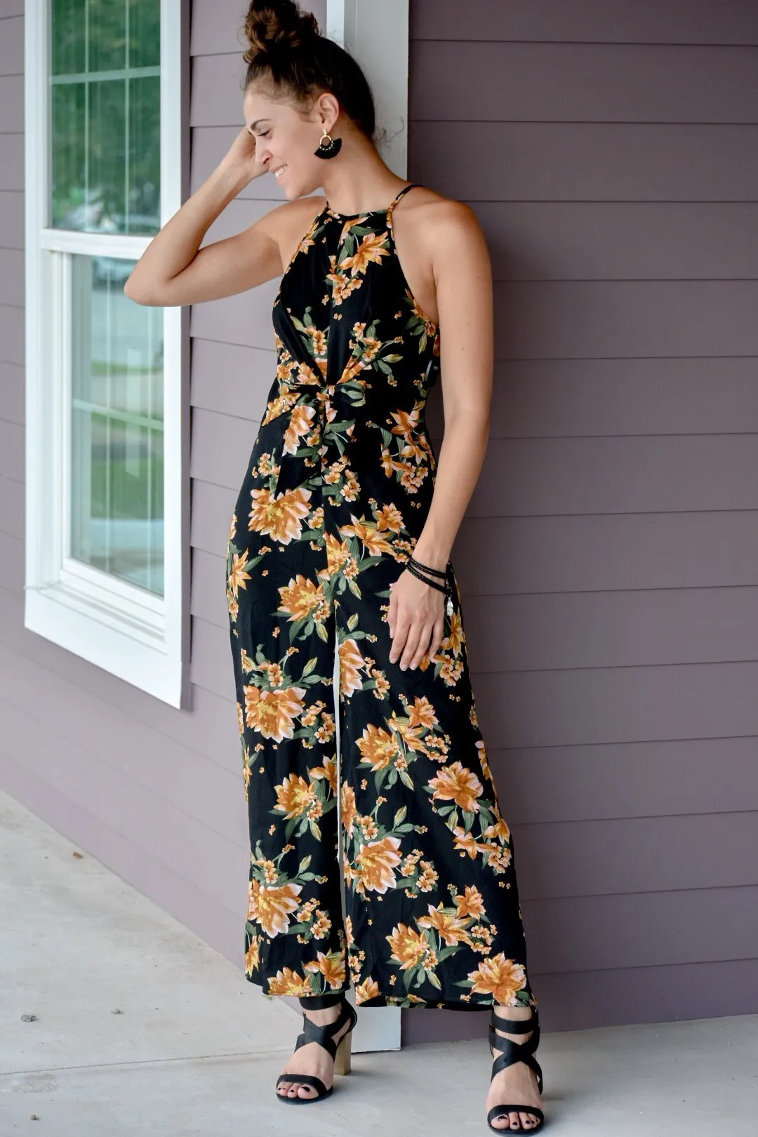 Moon Black Floral Print Jumpsuit