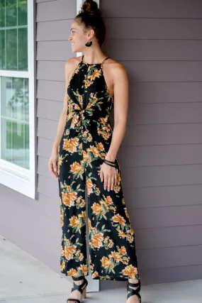 Moon Black Floral Print Jumpsuit