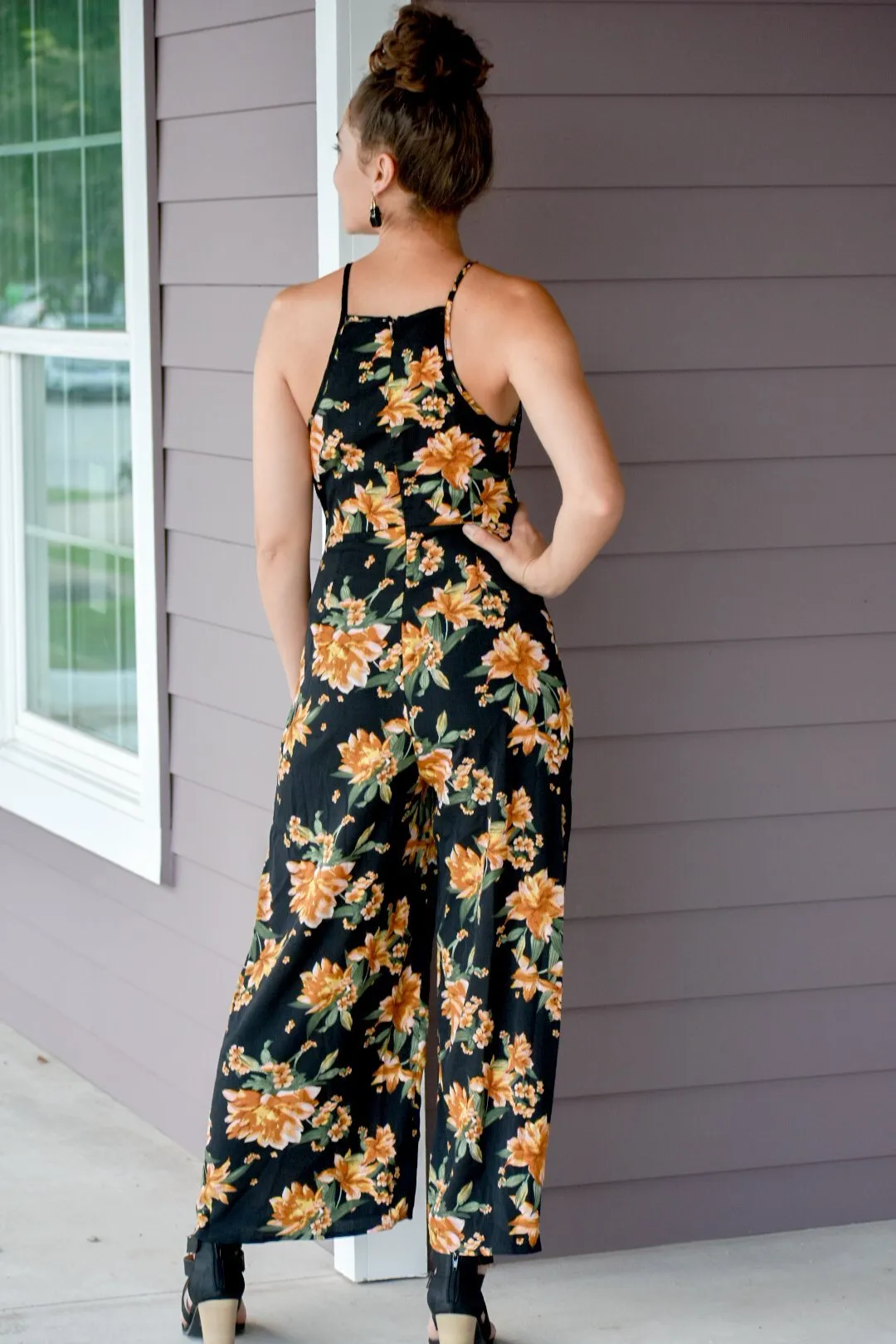 Moon Black Floral Print Jumpsuit