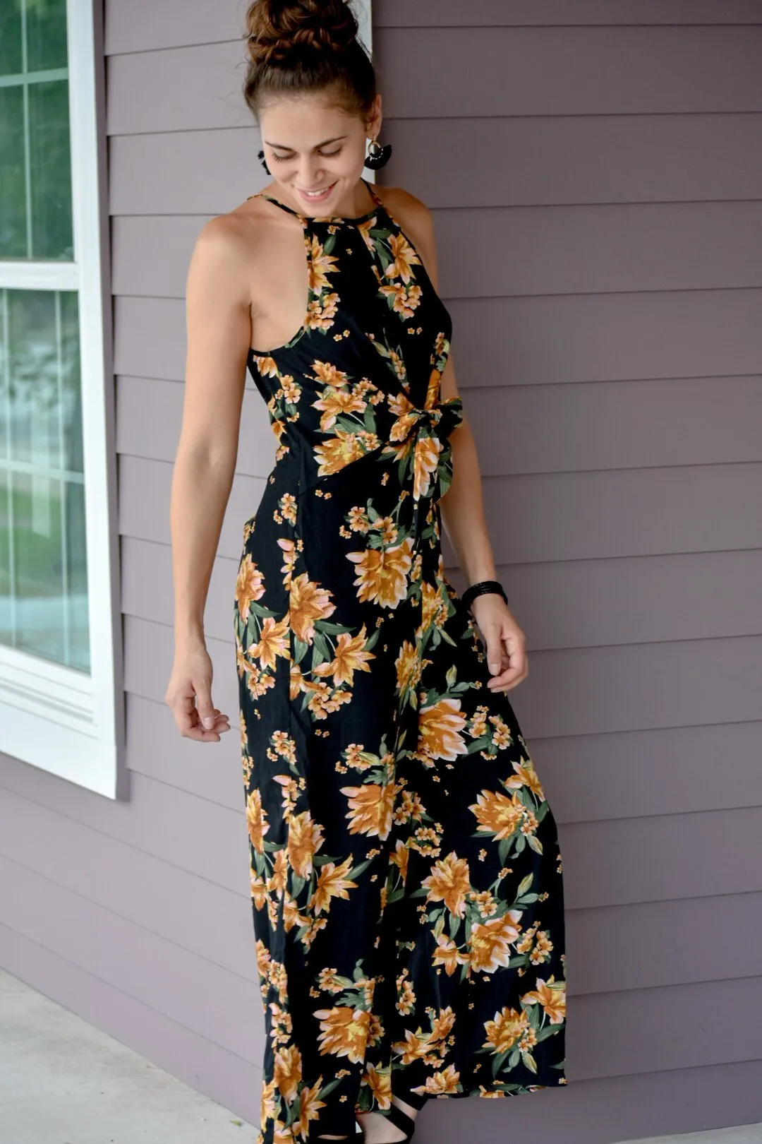 Moon Black Floral Print Jumpsuit