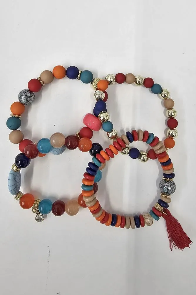 Multi Beads Tassel Stretch Bracelet