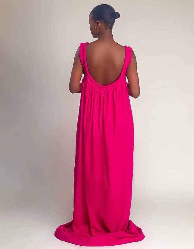 NAIA Loose flowy, wide round neckline front and behind Aurora maxi dress