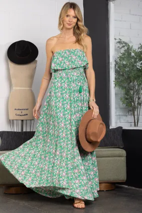 Nelle Green Floral Strapless Maxi Dress