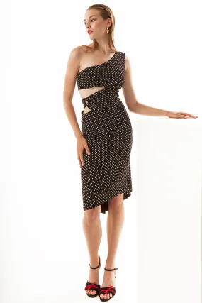 One-Shoulder Polka Dot Dress With Cut-Outs