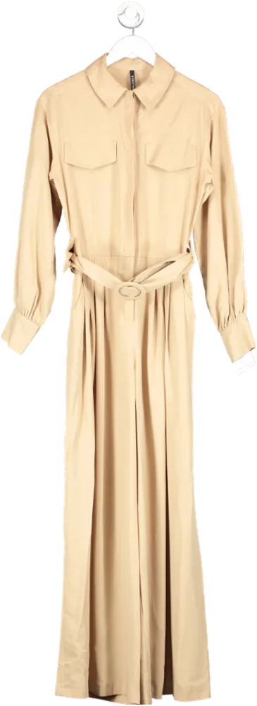 Palones Beige Wide Leg Belted Jumpsuit UK M