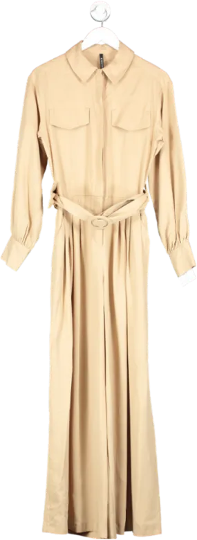 Palones Beige Wide Leg Belted Jumpsuit UK M