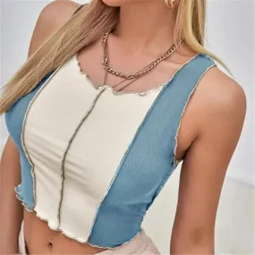 Patchwork Hit Color Women Tank Top