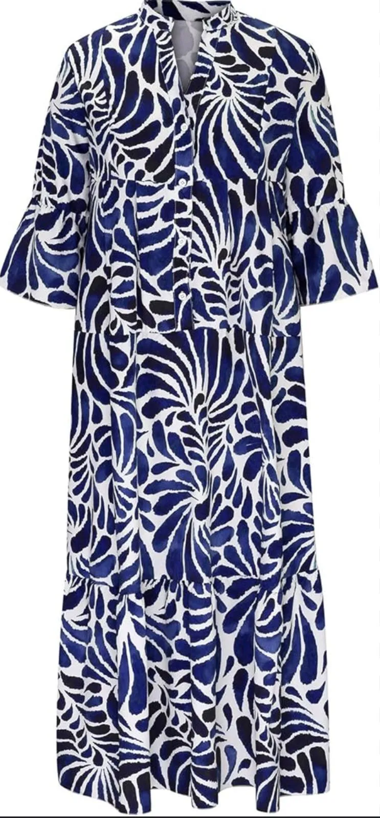 Printed Long Dress for Women Sexy V Neck Shirt Dresses L B-81926