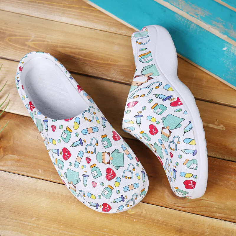 Printing Scrub Clogs Anti-slip Surgical Shoes Chef Shoes Nursing Slippers for women