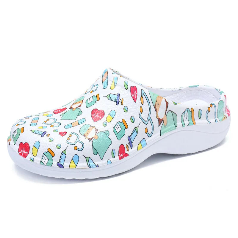 Printing Scrub Clogs Anti-slip Surgical Shoes Chef Shoes Nursing Slippers for women