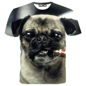 Pug Smoking a Cigar Animal Meme Graphic Digital Print T-Shirt | DOTOLY