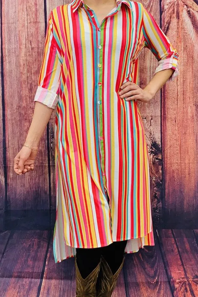 RAINBOW COLORED SHIRT DRESS