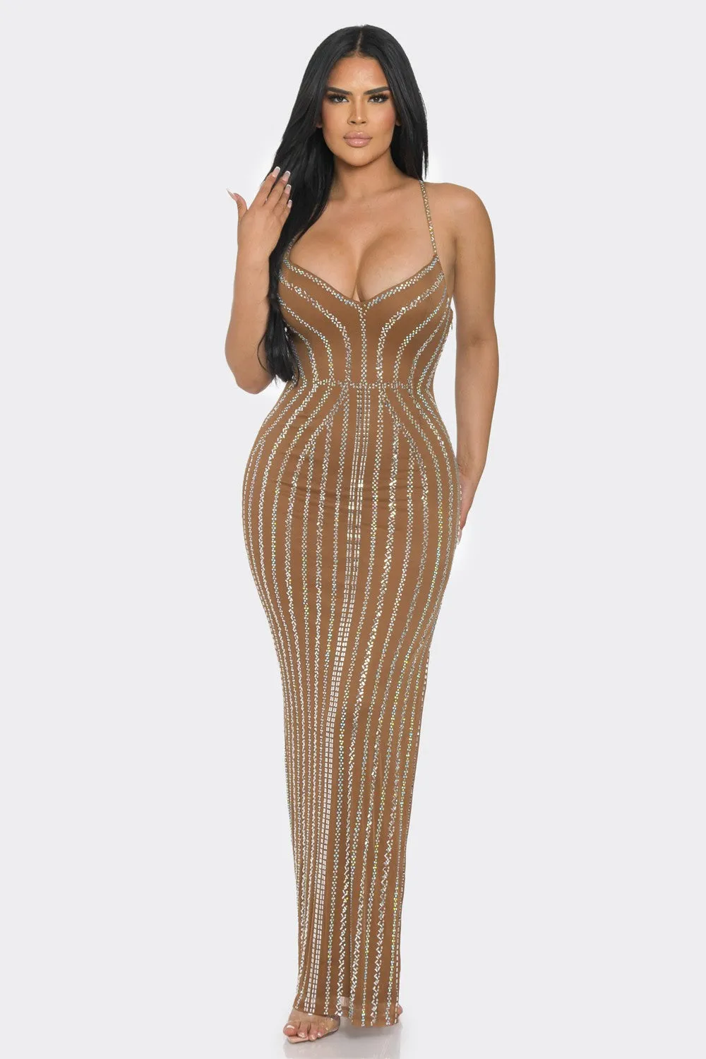 RHINESTONE SLEEVELESS MAXI DRESS