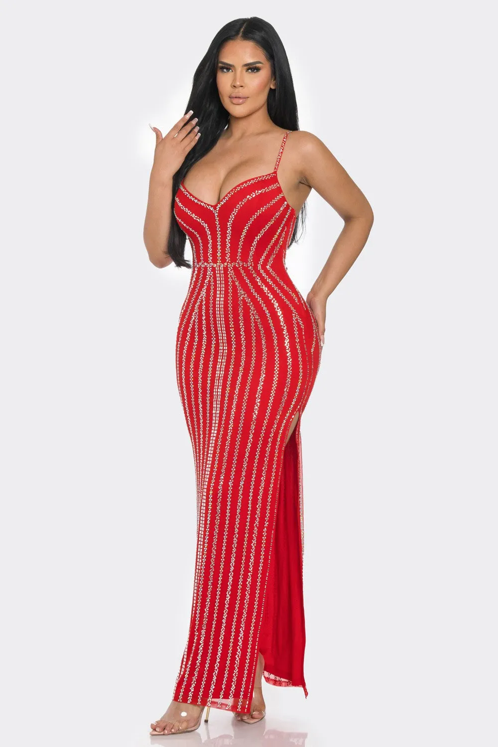 RHINESTONE SLEEVELESS MAXI DRESS