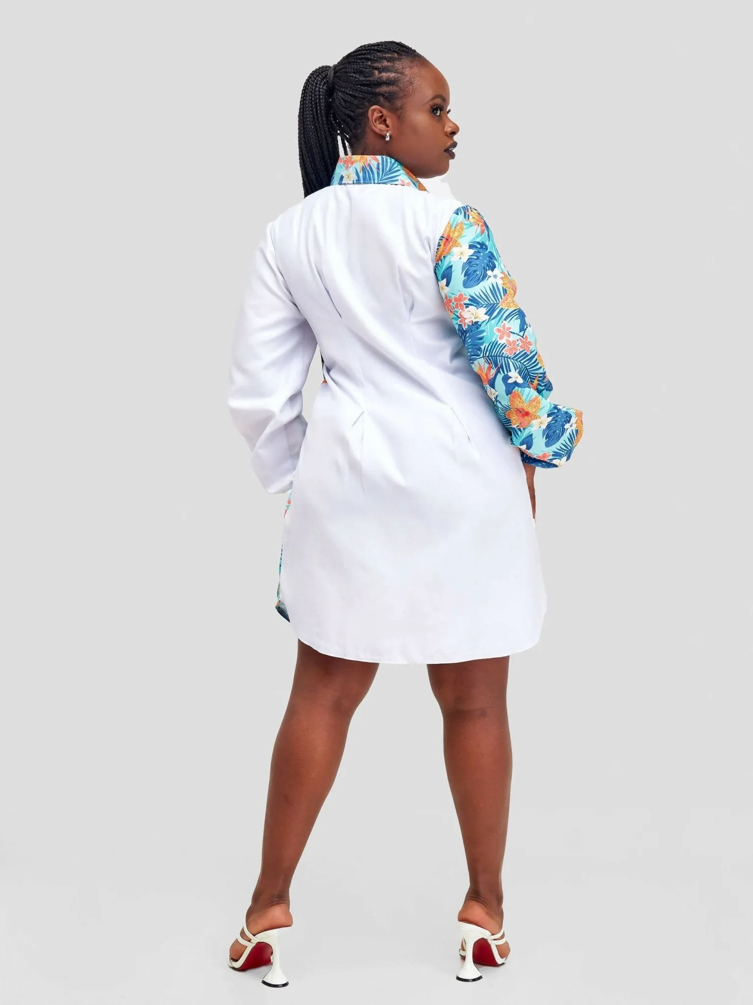 Satin Revolution chic Shirt Dress - White / Floral