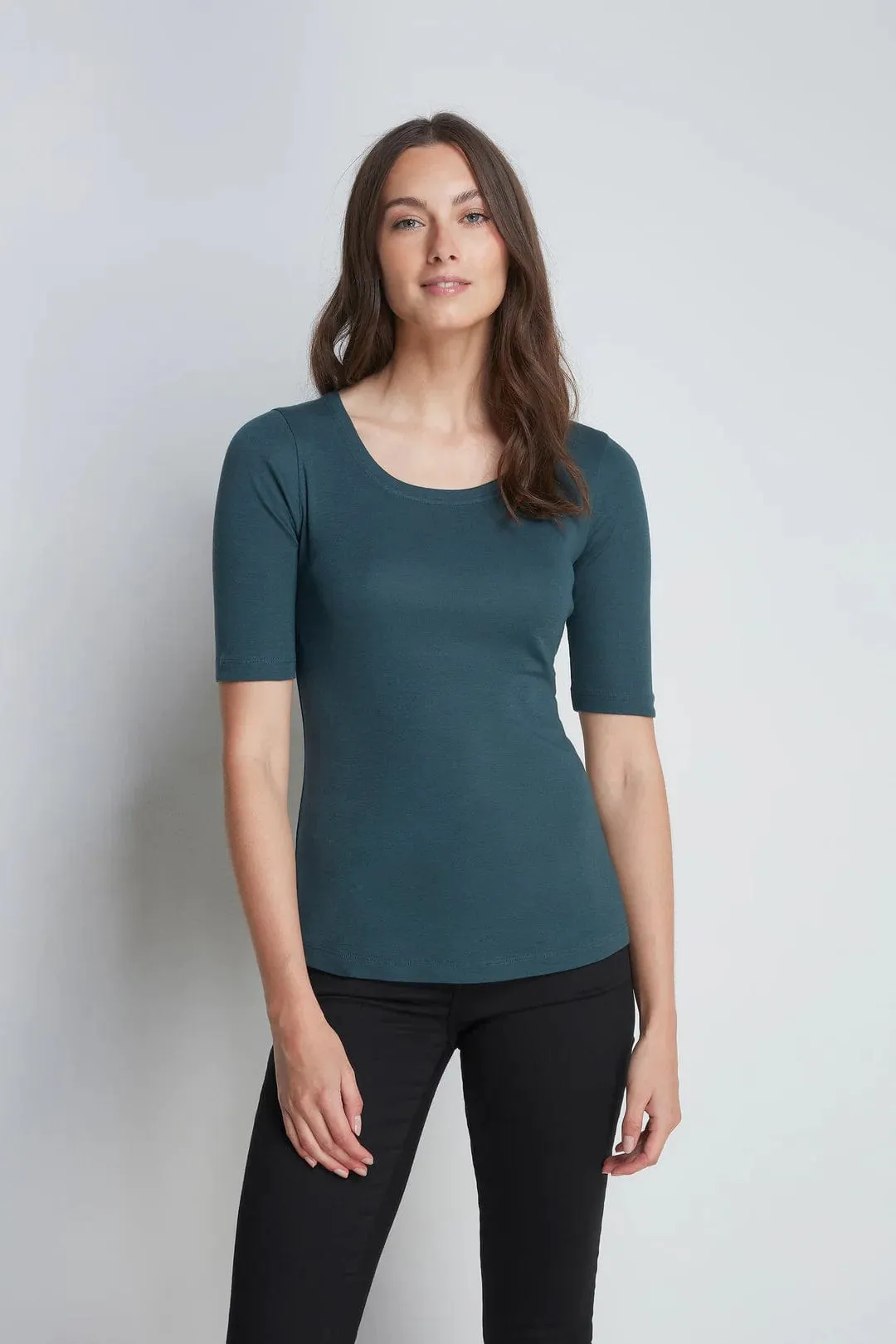 Scoop Neck Cotton Modal Blend Half Sleeve T-Shirt | Multiple Colours