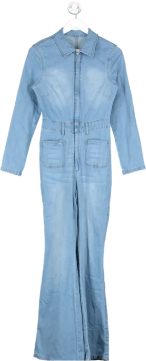 SHEIN Blue Washed Long Sleeve Denim Jumpsuit UK S