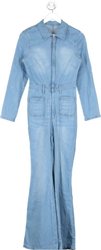 SHEIN Blue Washed Long Sleeve Denim Jumpsuit UK S