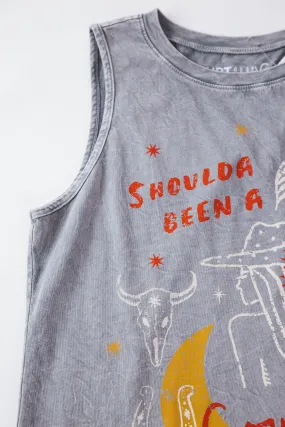 Shoulda Been a Cowgirl Graphic Tank, Mineral Gray