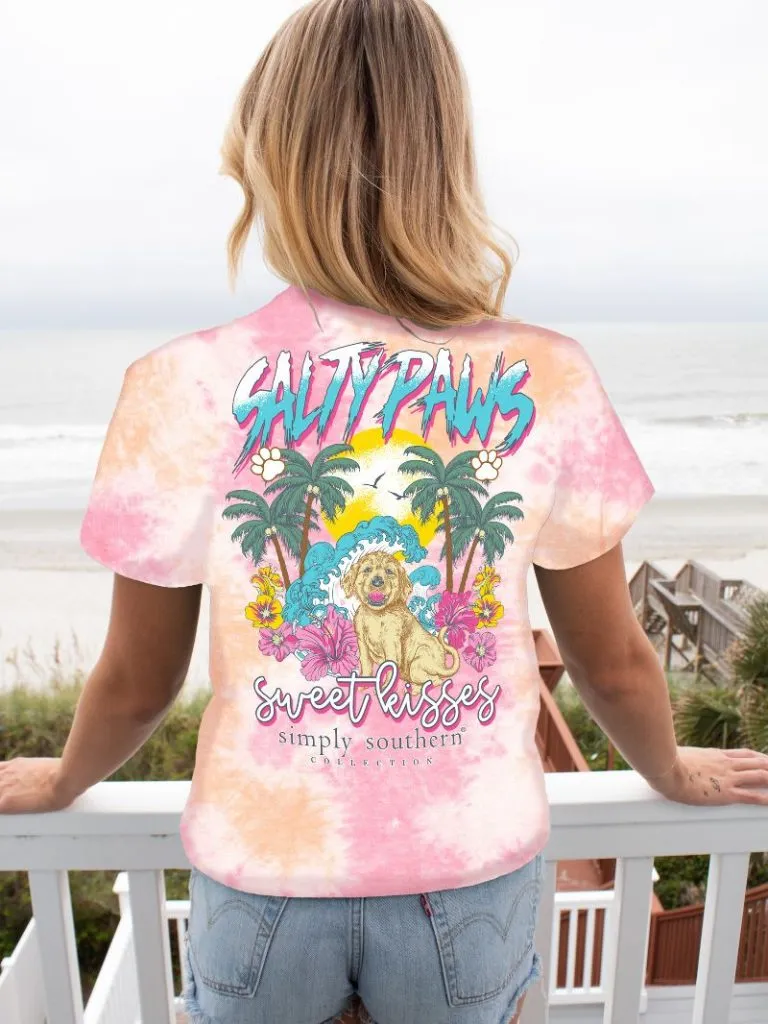 Simply Southern Tie Dye 'Salty Paws Sweet Kisses' Dog Tee