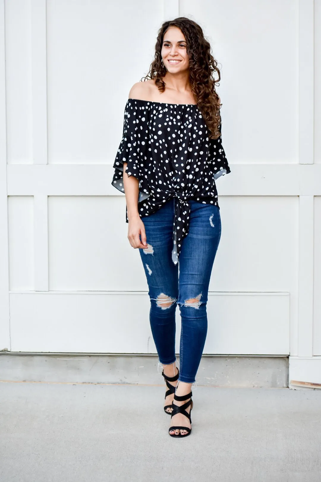 Slaying Black Polka Dot Blouse