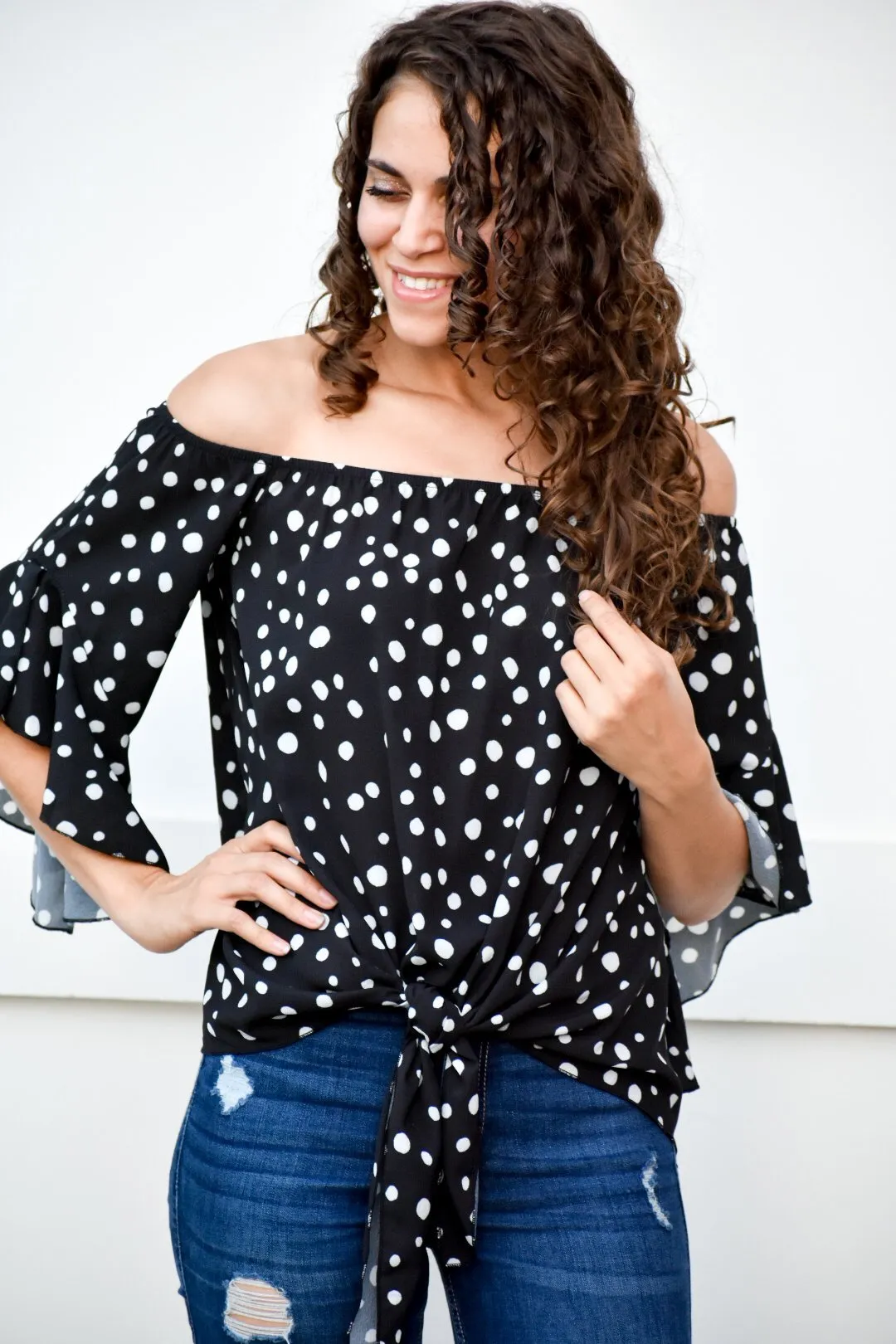 Slaying Black Polka Dot Blouse