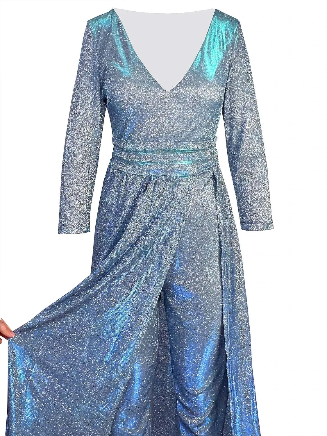 Sparkling Blue V-Neck Jumpsuit for Women - Elegant and Versatile