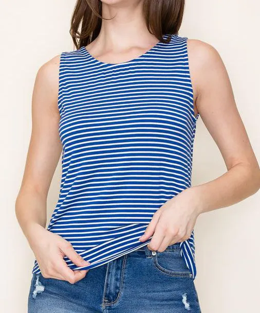 Stripe Tank with Twisted Back - Royal