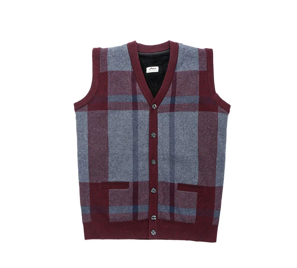 TARRAMARRA Men Plaid Knitted Wool Vest Detachable Inner Fleece Lining