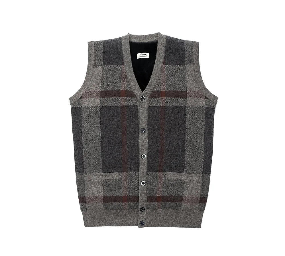 TARRAMARRA Men Plaid Knitted Wool Vest Detachable Inner Fleece Lining