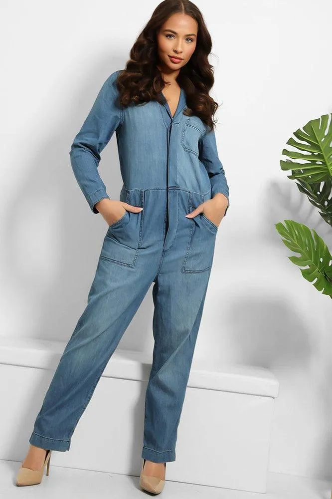 Thin Denim Lazy Fit Boiler Jumpsuit