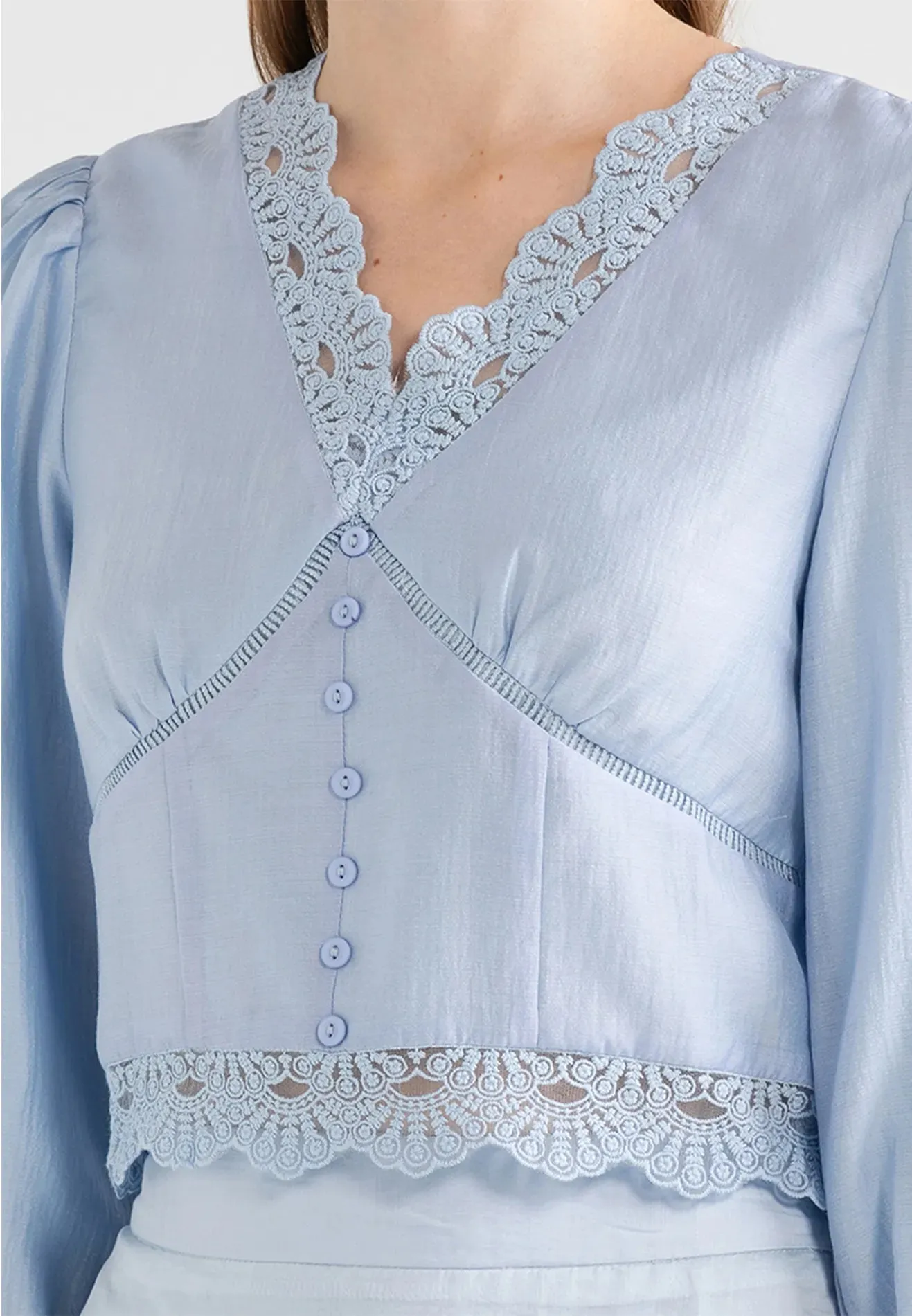 V-Neck Lace Trimmed Blouse