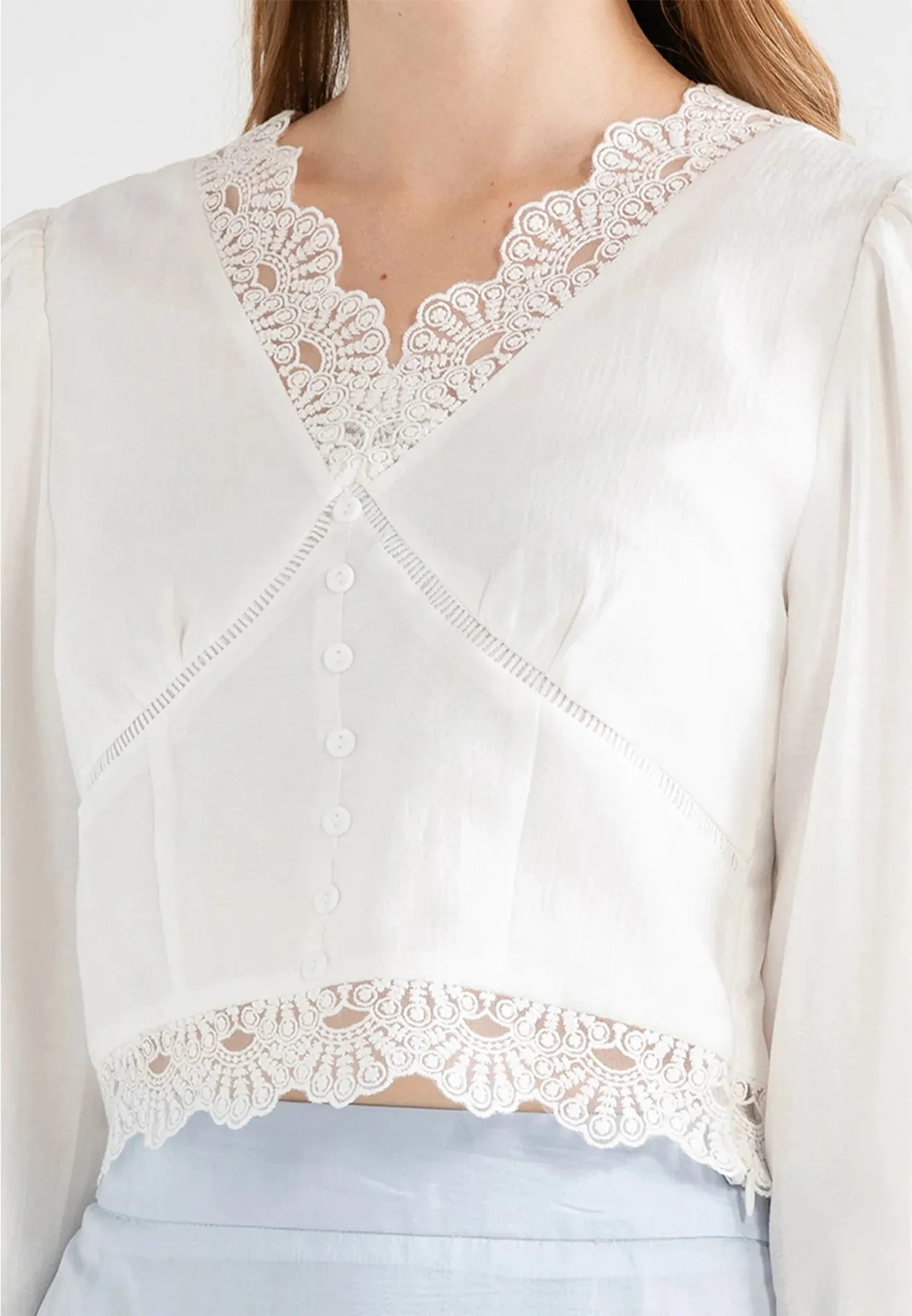 V-Neck Lace Trimmed Blouse