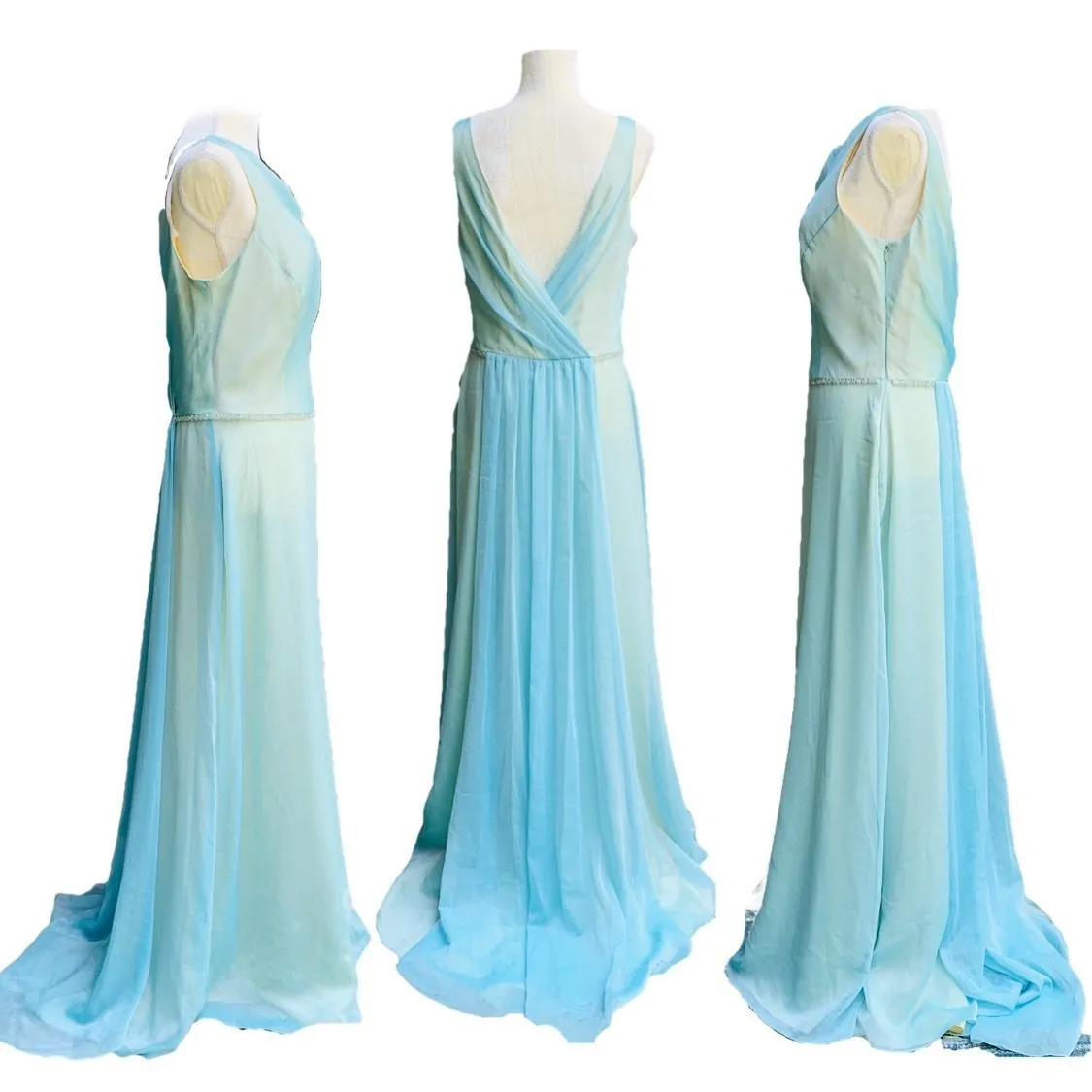 Vintage 1980s Blue Chiffon Gown by Bill Levcoff. Vintage Bride or Bridesmaid Dress.