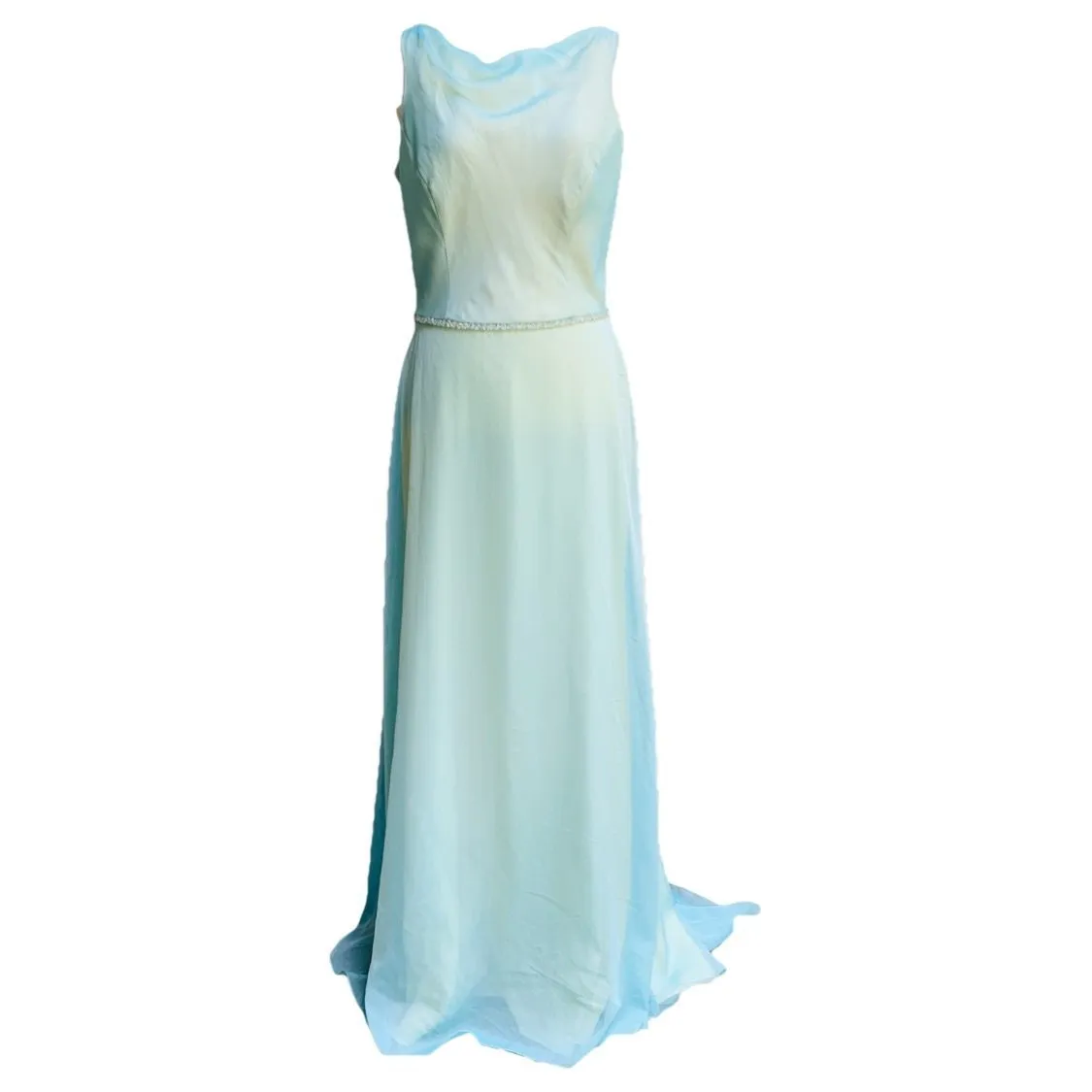 Vintage 1980s Blue Chiffon Gown by Bill Levcoff. Vintage Bride or Bridesmaid Dress.