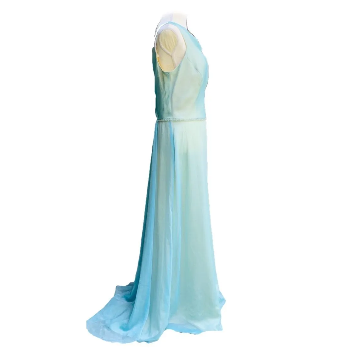 Vintage 1980s Blue Chiffon Gown by Bill Levcoff. Vintage Bride or Bridesmaid Dress.