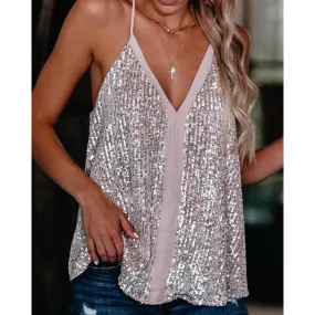 Women Camis V-neck Sequin Camisole Tank Tops