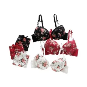 Women Floral Underwire Padded Push Up Bra & Panty Set