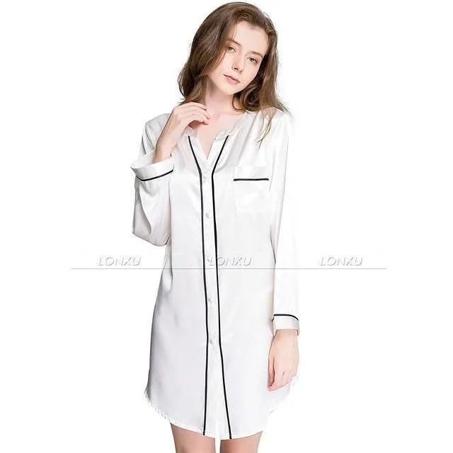 Women Silk Night Dress Sleepshirt