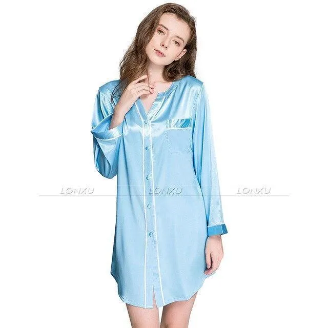 Women Silk Night Dress Sleepshirt