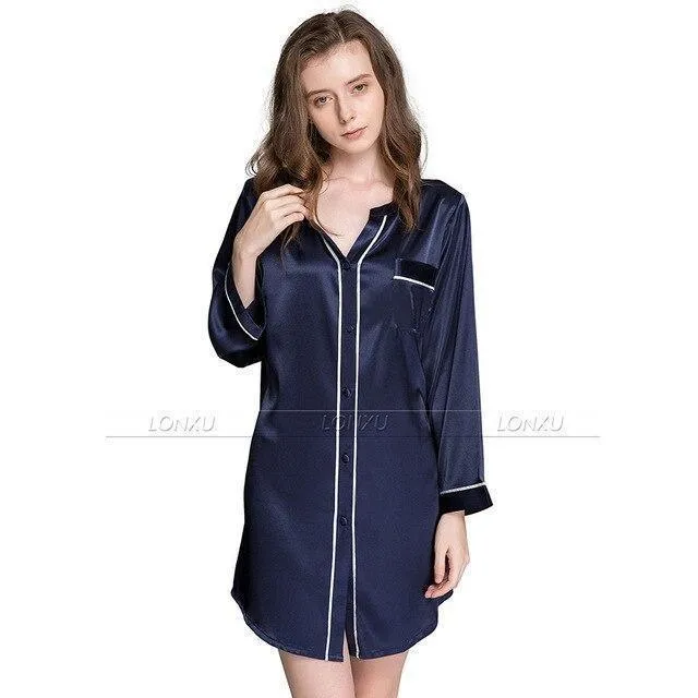 Women Silk Night Dress Sleepshirt