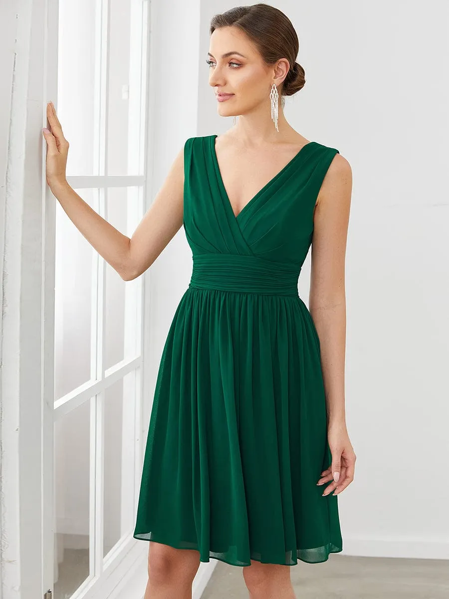 Women Sleeveless V Neck Short Bridesmaid Dress