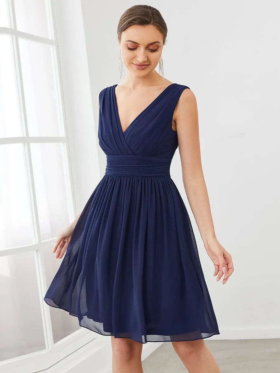 Women Sleeveless V Neck Short Bridesmaid Dress