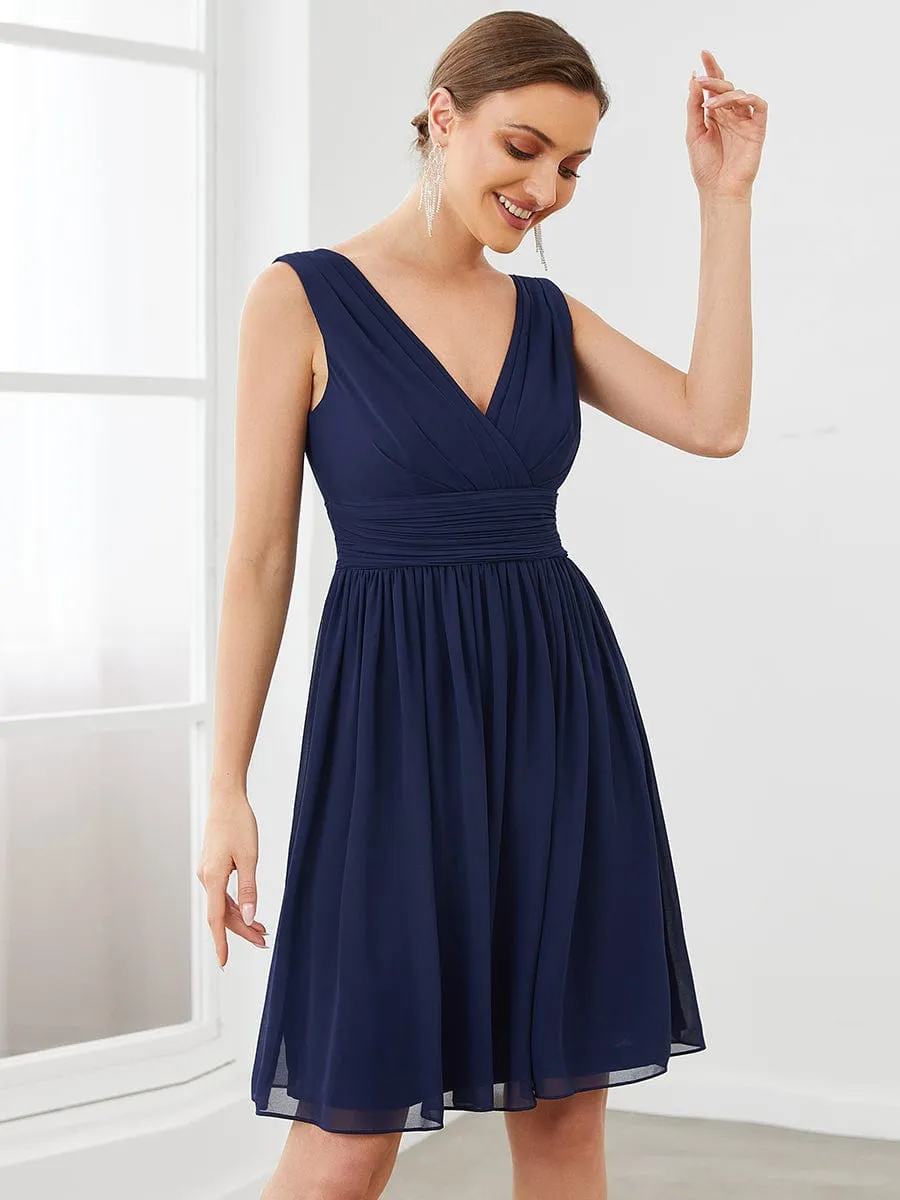 Women Sleeveless V Neck Short Bridesmaid Dress