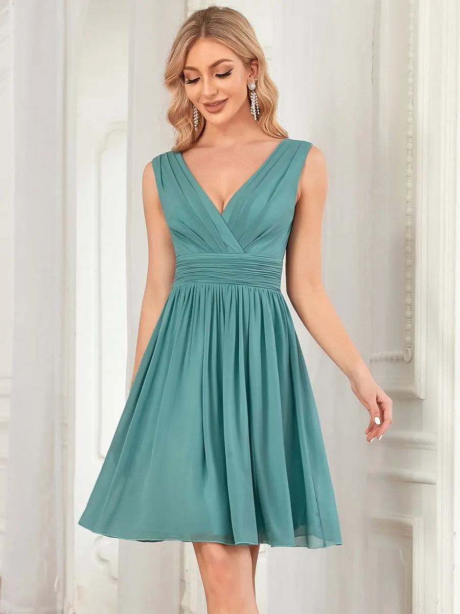 Women Sleeveless V Neck Short Bridesmaid Dress